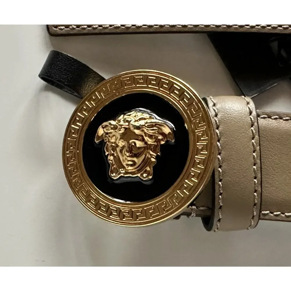 Versace Medusa-Buckle Brown Slim Calf Leather Belt 100 (40) IT 1012369 NWT $550